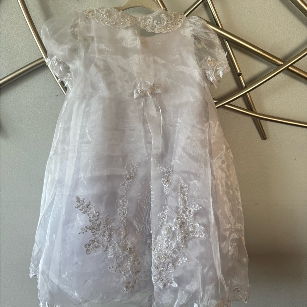 Elegant White Lace flower girl or christening dress